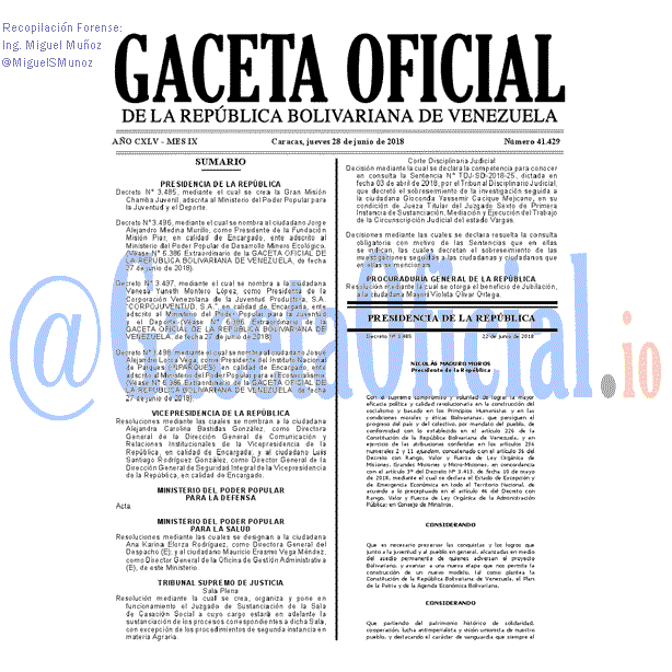 Gaceta Oficial 41429 del 28 junio 2018