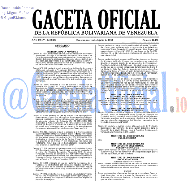 Gaceta Oficial 41432 del 3 julio 2018 Gaceta Oficial 41432 del 3 julio 2018