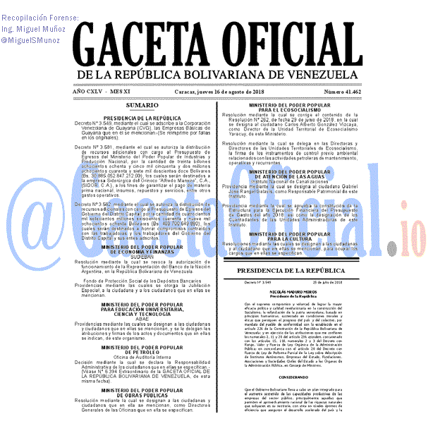 Gaceta Oficial 41462 del 16 Agosto 2018 Gaceta Oficial 41462 del 16 Agosto 2018