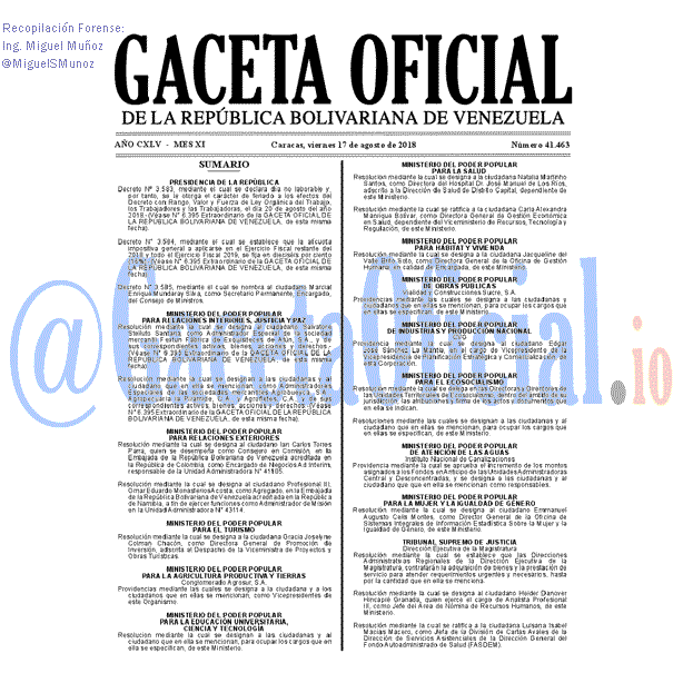 Gaceta Oficial 41463 del 20 Agosto 2018