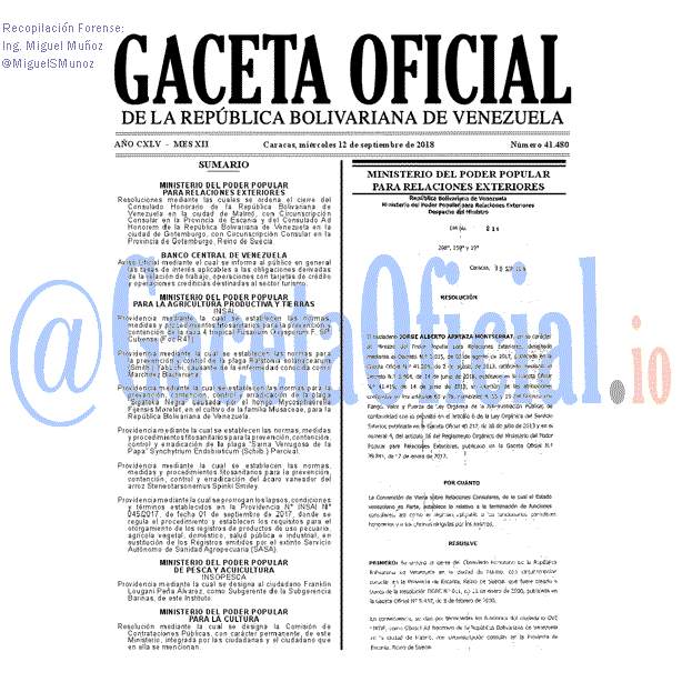 Gaceta Oficial 41480 del 12 septiembre 2018