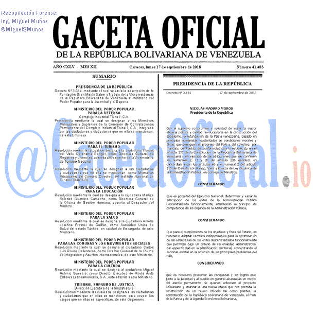 Gaceta Oficial 41483 del 17 Septiembre 2018 Gaceta Oficial 41483 del 17 Septiembre 2018