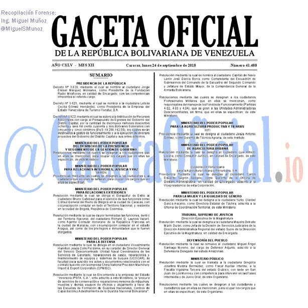Gaceta Oficial 41488 del 24 Septiembre 2018