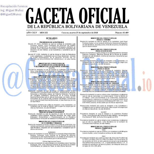 Gaceta Oficial 41489 del 25 Septiembre 2018 Gaceta Oficial 41489 del 25 Septiembre 2018