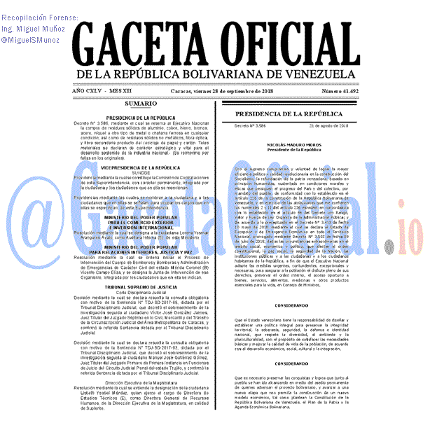 Gaceta Oficial 41492 del 28 Septiembre 2018 Gaceta Oficial 41492 del 28 Septiembre 2018