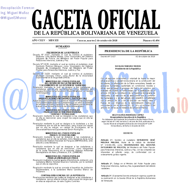 Gaceta Oficial 41494 del 2 Octubre 2018