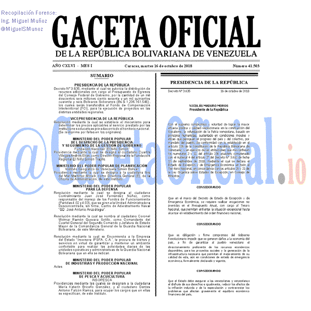 Gaceta Oficial 41503 del 16 Octubre 2018