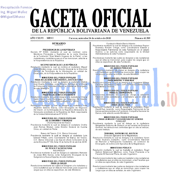 Gaceta Oficial 41509 del 24 Octubre 2018