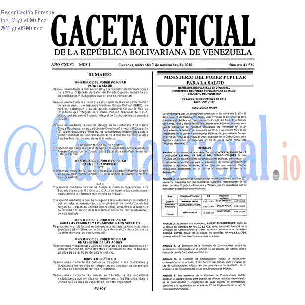 Gaceta Oficial 41519 del 7 Noviembre 2018