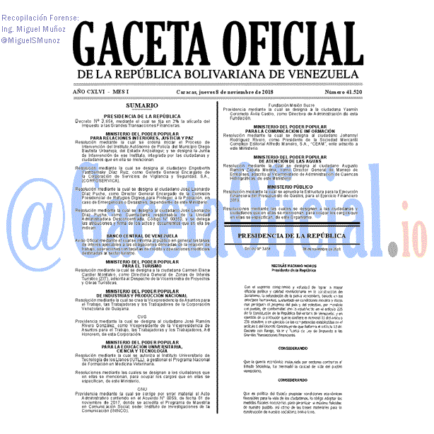 Gaceta Oficial 41520 del 8 Noviembre 2018