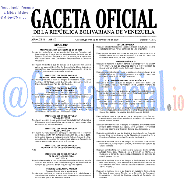 Gaceta Oficial 41530 del 22 Noviembre 2018
