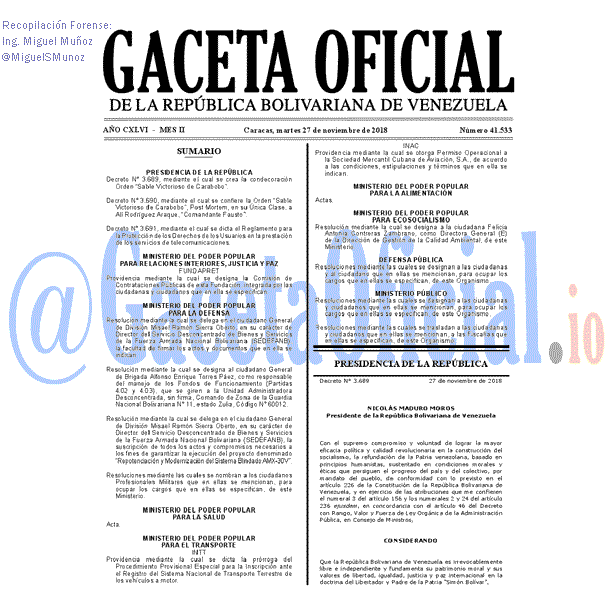 Gaceta Oficial 41533 del 27 Noviembre 2018 Gaceta Oficial 41533 del 27 Noviembre 2018