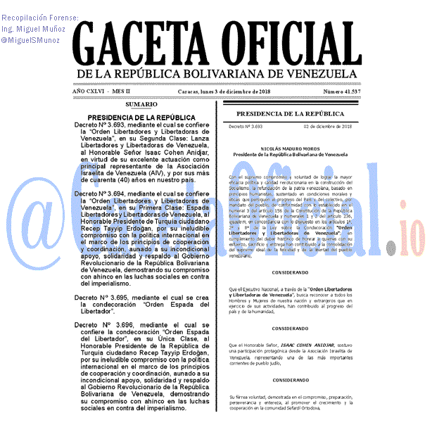 Gaceta Oficial 41537 del 3 Diciembre 2018 Gaceta Oficial 41537 del 3 Diciembre 2018