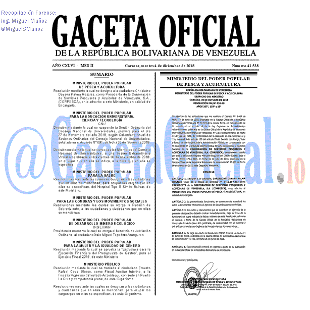 Gaceta Oficial 41534 del 4 Diciembre 2018