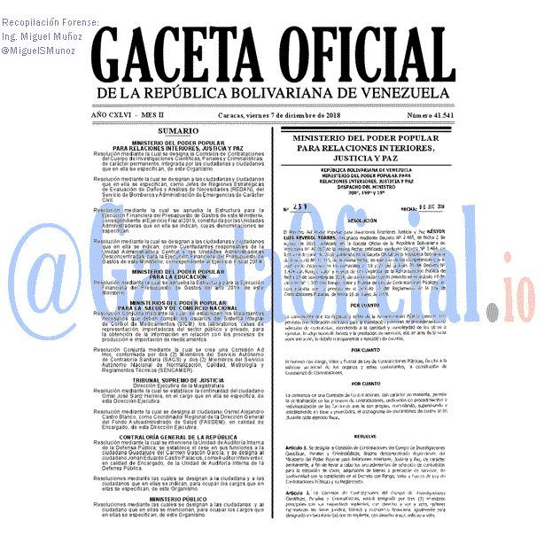Gaceta Oficial 41541 del 7 Diciembre 2018