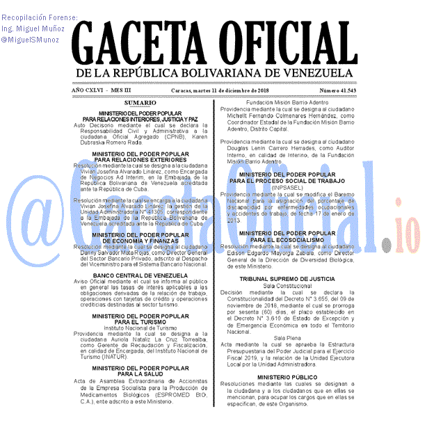 Gaceta Oficial 41543 del 11 Diciembre 2018