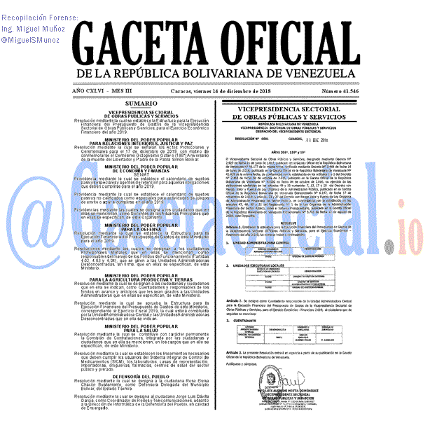 Gaceta Oficial 41546 del 14 Diciembre 2018