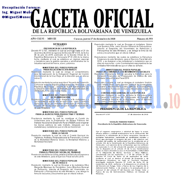 Gaceta Oficial 41553 del 27 Diciembre 2018