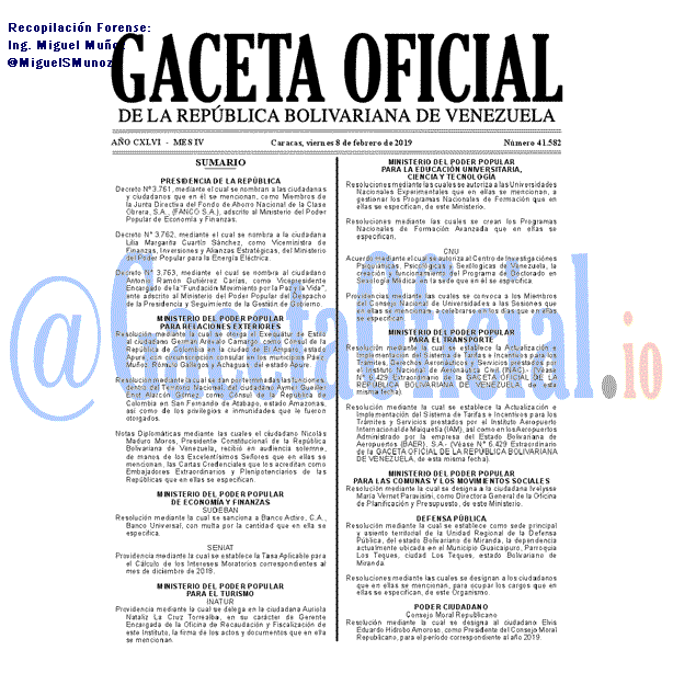 Gaceta Oficial 41582 del 8 Febrero 2019 Gaceta Oficial 41582 del 8 Febrero 2019