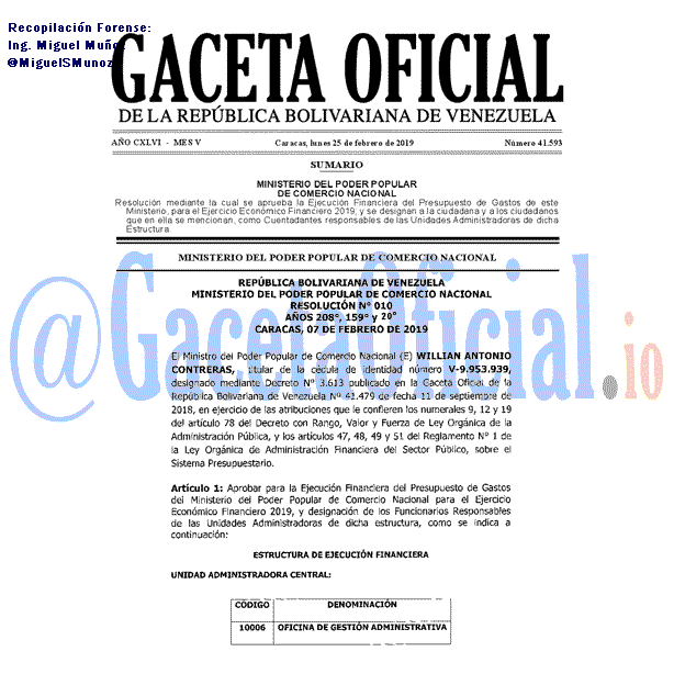 Gaceta Oficial 41593 del 25 Febrero 2019 Gaceta Oficial 41593 del 25 Febrero 2019