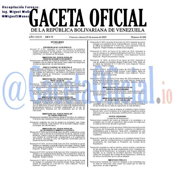 Gaceta Oficial 41604 del 22 Marzo 2019
