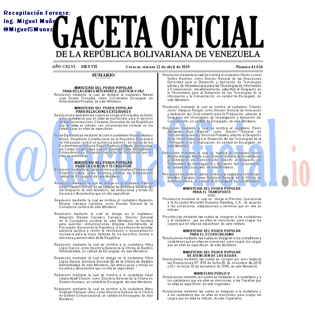 Gaceta Oficial 41616 del 12 Abril 2019
