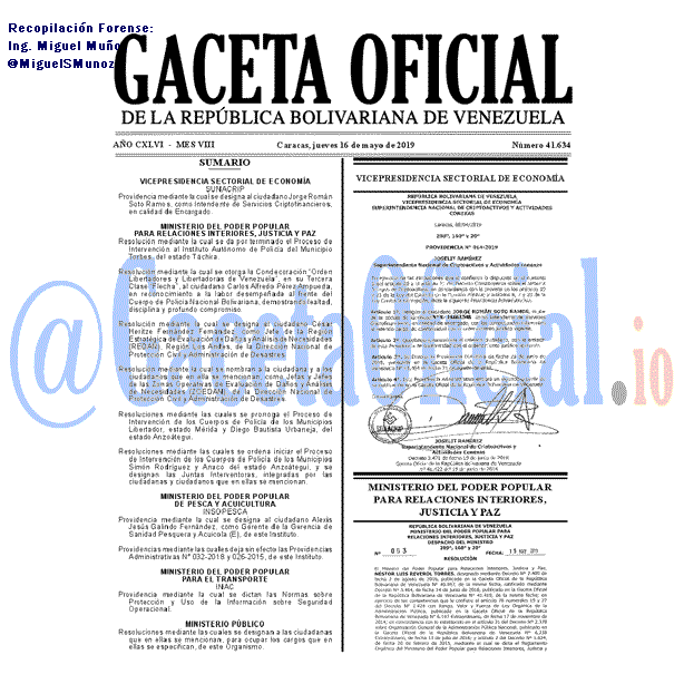 Gaceta Oficial 41634 del 16 Mayo 2019