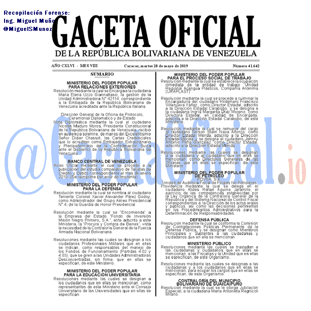 Gaceta Oficial 41642 del 28 Mayo 2019