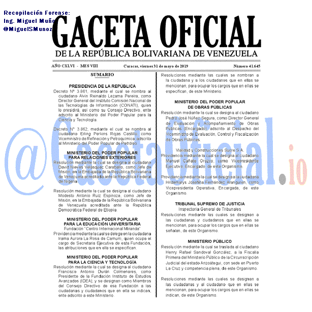 Gaceta Oficial 41645 del 31 Mayo 2019