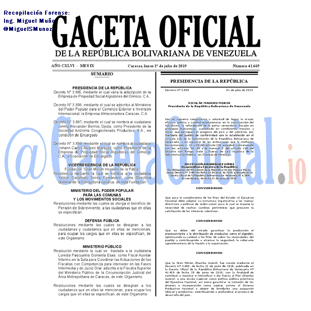 Gaceta Oficial 41665 del 1 Julio 2019