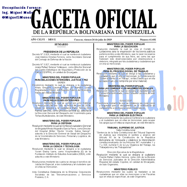 Gaceta Oficial 41682 del 29 Julio 2019