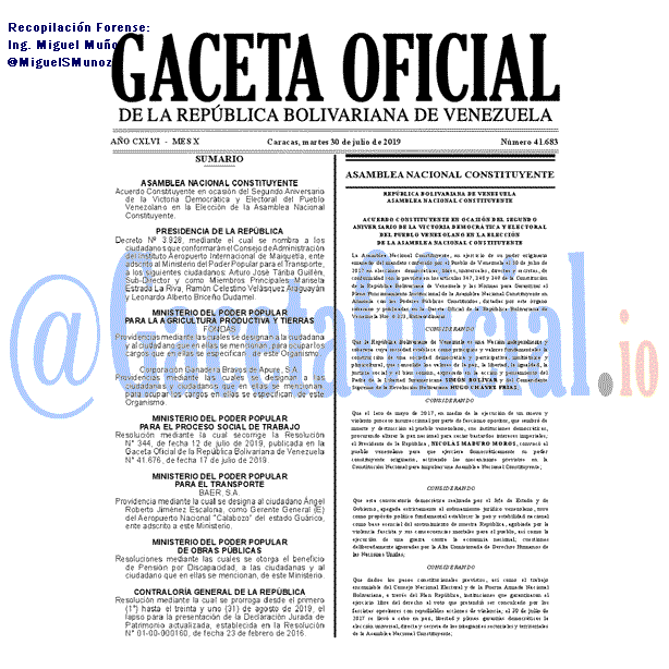 Gaceta Oficial 41683 del 30 Julio 2019
