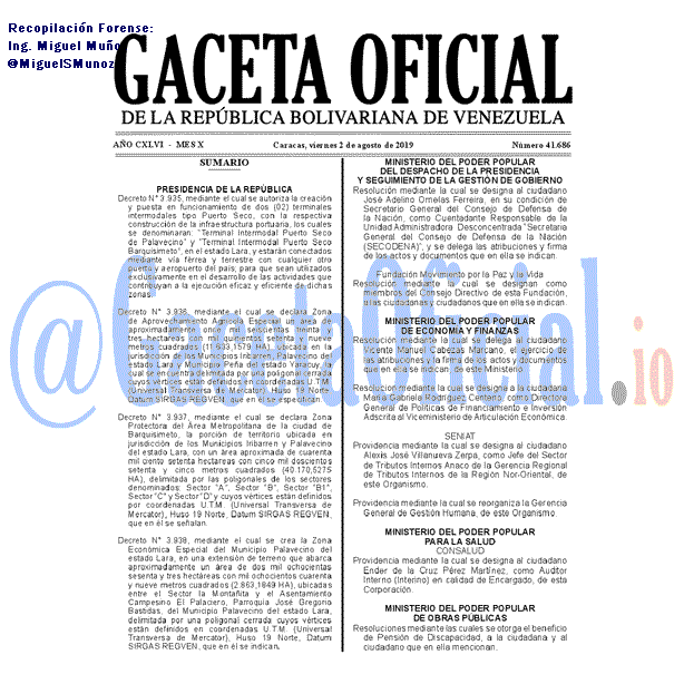 Gaceta Oficial 41686 del 2 agosto 2019
