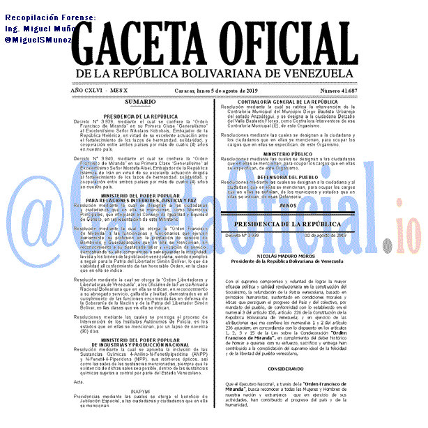 Gaceta Oficial 41687 del 5 agosto 2019