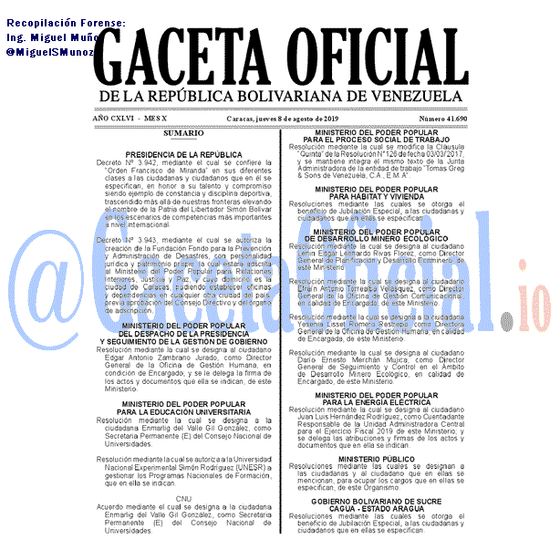 Gaceta Oficial 41690 del 8 agosto 2019 Gaceta Oficial 41690 del 8 agosto 2019