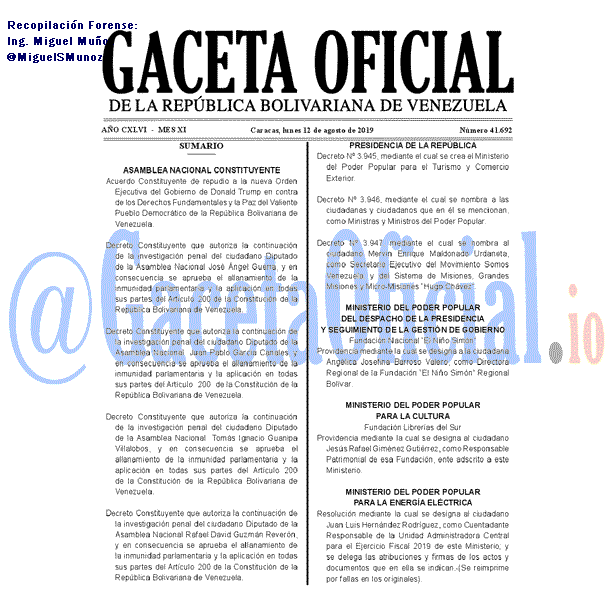 Gaceta Oficial 41692 del 12 agosto 2019