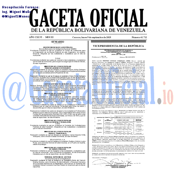 Gaceta Oficial 41712 del 9 septiembre 2019