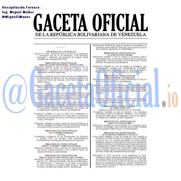 Gaceta Oficial 41719 del 18 septiembre 2019 Gaceta Oficial 41719 del 18 septiembre 2019