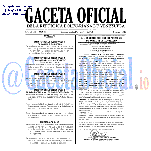 Gaceta Oficial 41728 del 1 octubre 2019