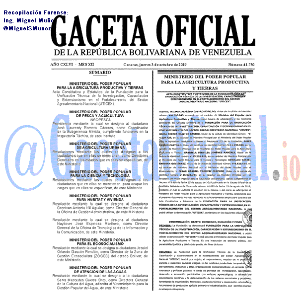 Gaceta Oficial 41730 del 3 octubre 2019
