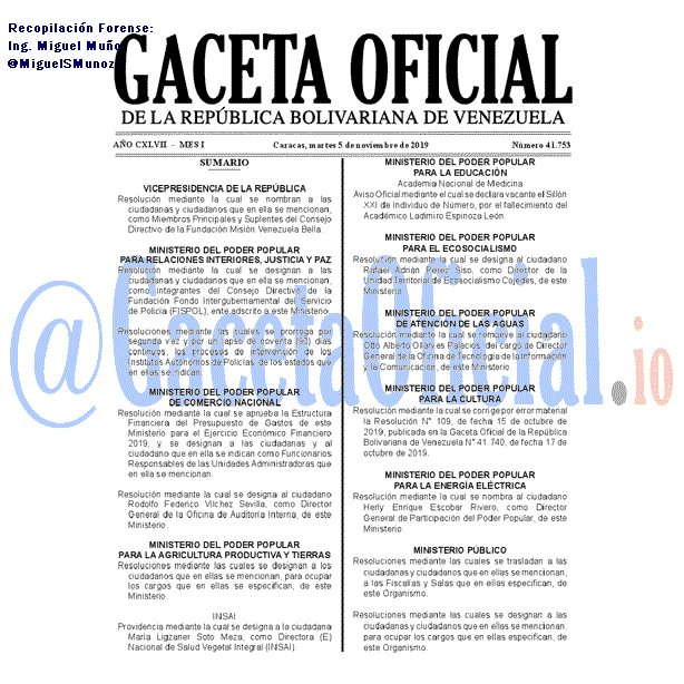 Gaceta Oficial 41753 del 5 noviembre 2019