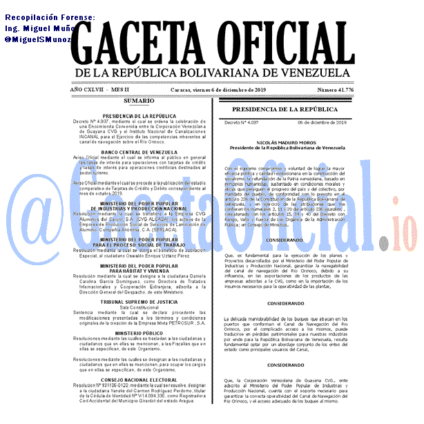 Gaceta Oficial 41776 del 6 Diciembre 2019