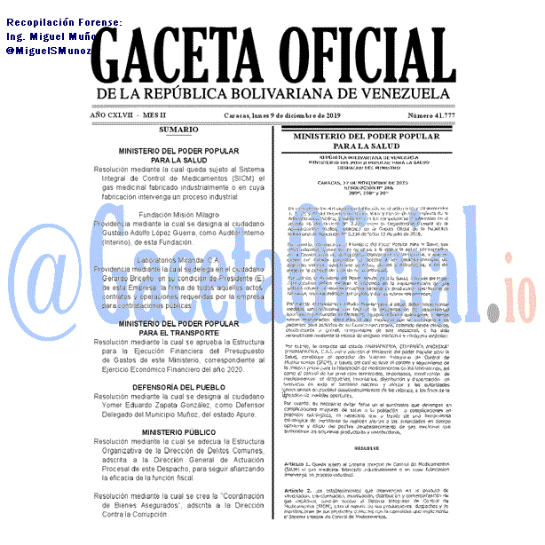 Gaceta Oficial 41777 del 9 Diciembre 2019