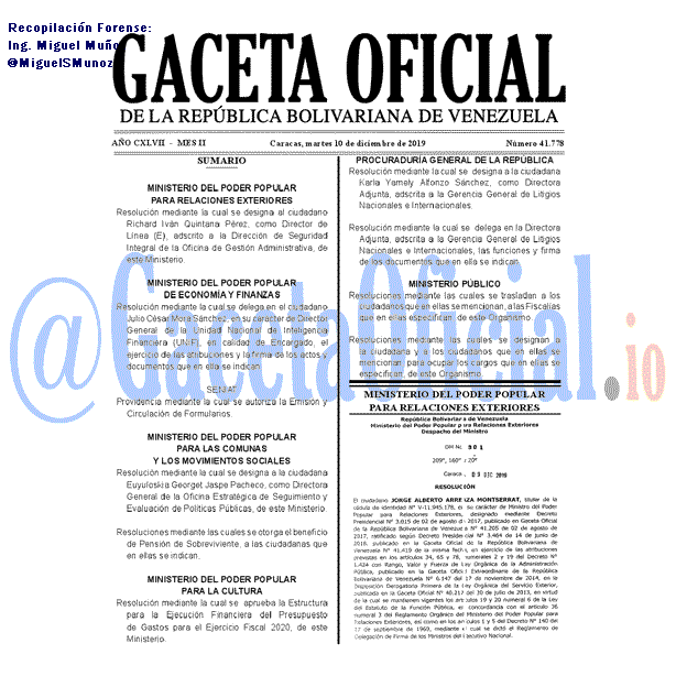 Gaceta Oficial 41778 del 10 Diciembre 2019