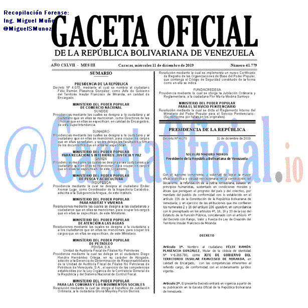 Gaceta Oficial 41779 del 11 Diciembre 2019