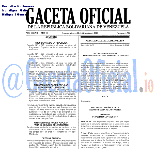 Gaceta Oficial 41786 del 20 Diciembre 2019 Gaceta Oficial 41786 del 20 Diciembre 2019