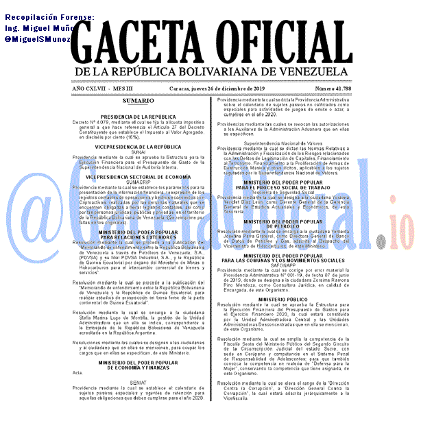 Gaceta Oficial 41788 del 26 Diciembre 2019