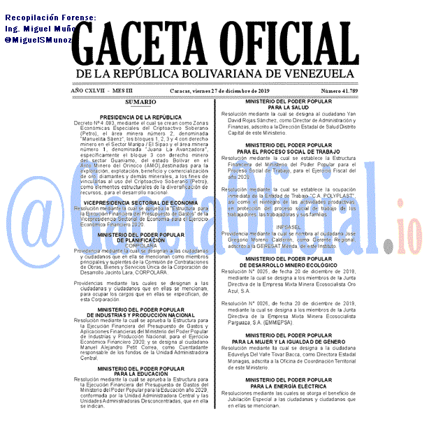 Gaceta Oficial 41789 del 27 Diciembre 2019