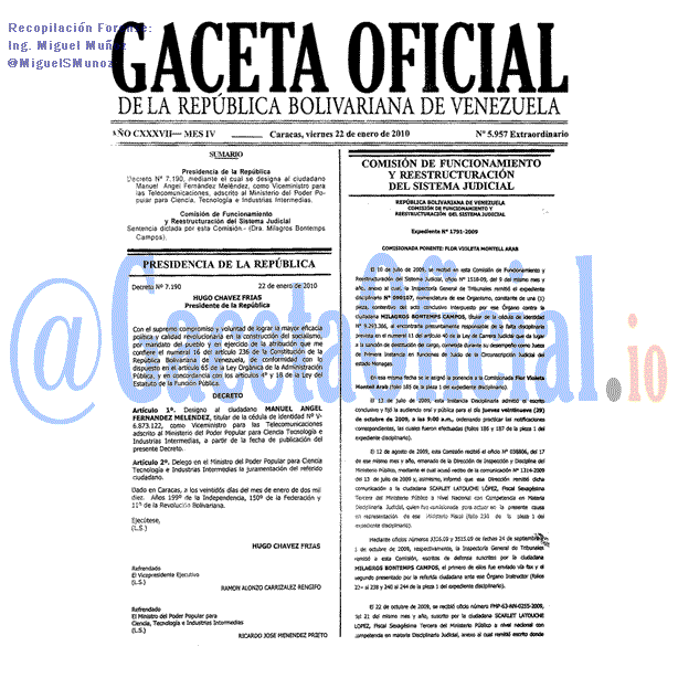 Gaceta Oficial 5957 del 22 Enero 2010