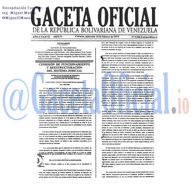 Gaceta Oficial 5960 del 10 Febrero 2010